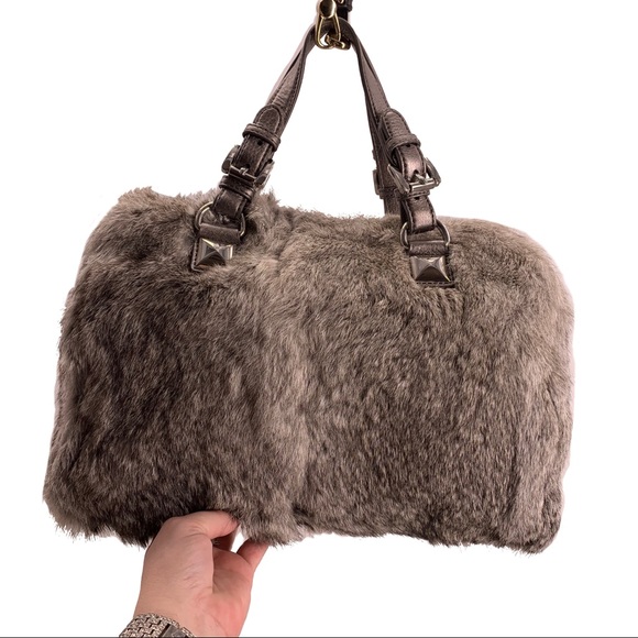 SOLD - MICHAEL KORS LUXURIOUS SILVER RABBIT FUR SATCHEL - Picture 3 of 8
